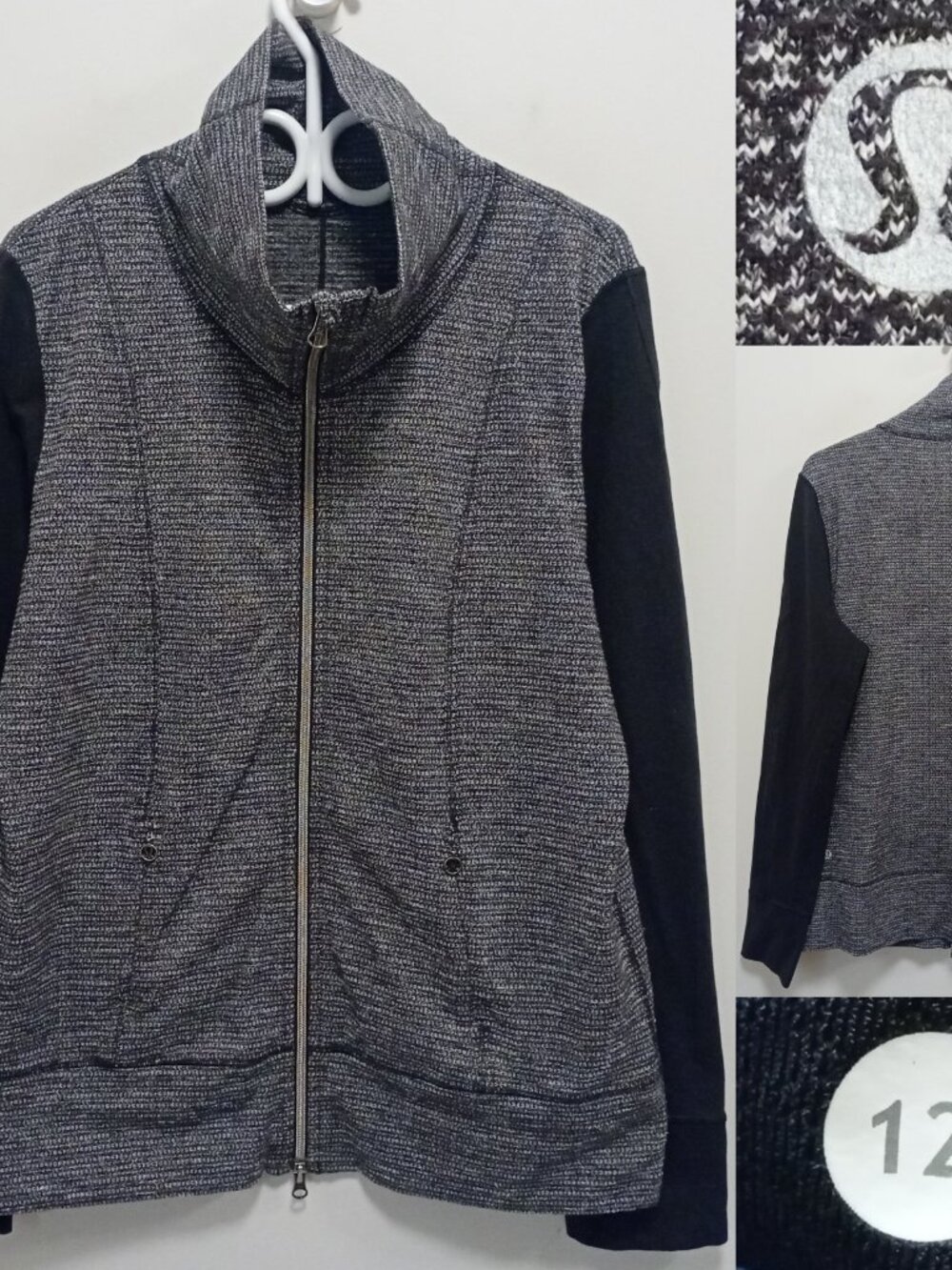 Lululemon Daily Yoga Jacket 12 XL Coco Pique Black Full-Zip Luon Sweater